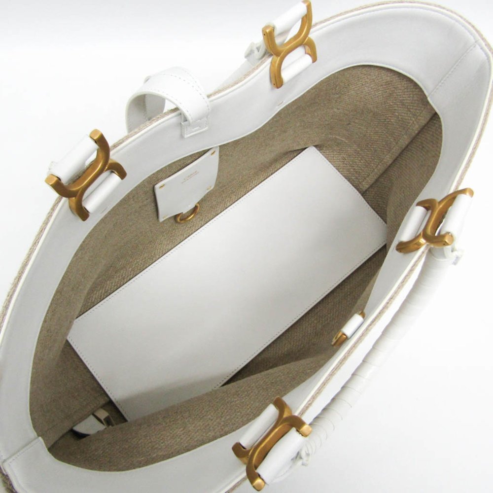 CHLOE MARCIE Beige White Leather Linen Tote Bag CHC23US651J9920H - Picture 4 of 11
